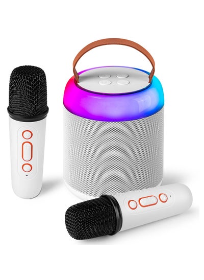 اشتري Mini Karaoke Machine, with 2 Wireless Microphones, for Kids Adults, Playing Long Time, Portable Bluetooth Speaker Toy for Girls and Boys 2-12 Year Old, Girl Birthday Gift Home Party Ideas (White) في الامارات