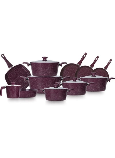 اشتري 17 Piece Granite Cookware Set (Pot18-20-22-24-28-Frying Pan20-22-24-Tray26-Milk Pot16-Grill28) في مصر