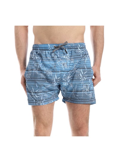 Buy Horizontal Stripes Pattern Slip On Swim Shorts - Grey & Baby Blue in Egypt