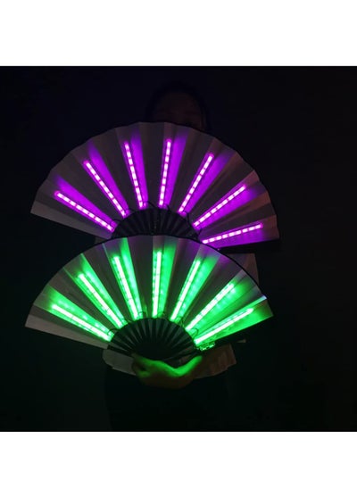 Buy 2PCS LED Flashing Hand Fan Chinese Bamboo and Nylon Cloth Light up Folding Hand Fan Stage Performance Props Fan Music Festival Party Ornaments in Saudi Arabia