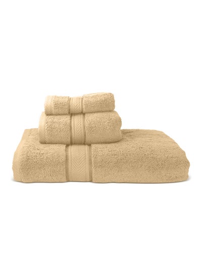 اشتري Hotel Linen Klub LUXURY PACK of 3  Bathroom Towel Sets -100% Cotton 650 GSM Terry Dobby Border Ring Spun -Super Soft ,Quick Dry,Highly Absorbent,Bath Towel,Hand Towel and Face Towel,Beige في الامارات