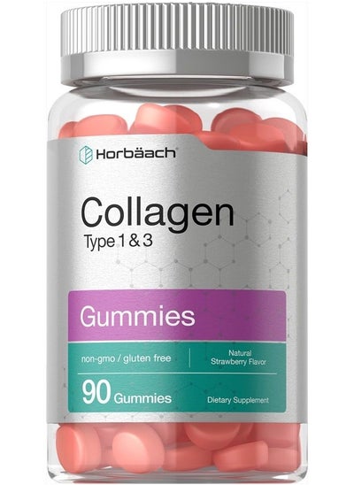 اشتري Collagen Gummies | 90 Count | Strawberry Flavored Gummy | Hydrolyzed Collagen Type 1 and 3 | Non-GMO, Gluten Free | by Horbaach في الامارات