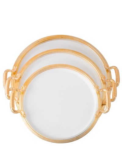 Buy 3-piece white gilded metal tray set in different sizes in Saudi Arabia