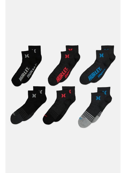 Buy Men 6 Pairs Brand Logo Quarter Crew Socks, Black/ Grey Combo in Saudi Arabia