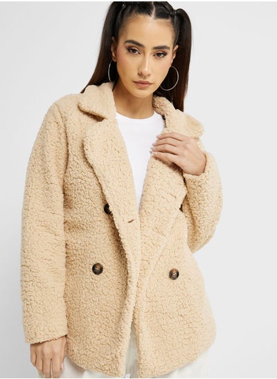 Buy Lapel Faux Shearling Coat in Saudi Arabia