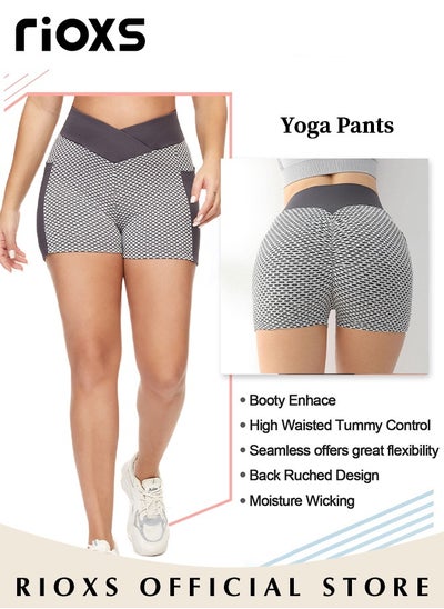 Buy Women's High Waisted Tummy Control Shorts Workout Yoga Pants Athletic Soft Training Shorts With Side Pockets For Phone in Saudi Arabia