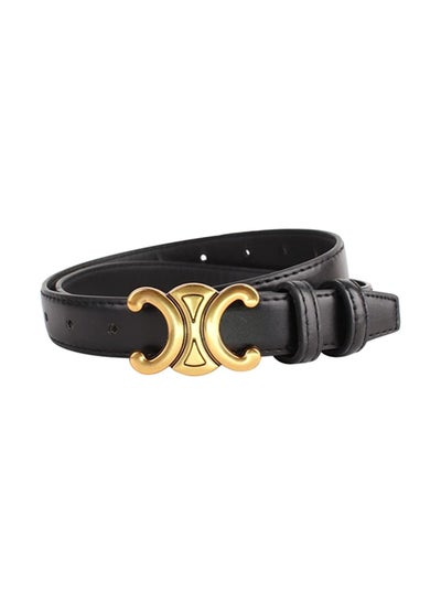 Buy Women's Fashion Leather Thin Belt, Belts for Jeans with Gold Buckle, Double C Buckle Belts for Jeans Dresses Pants, B;ack in UAE