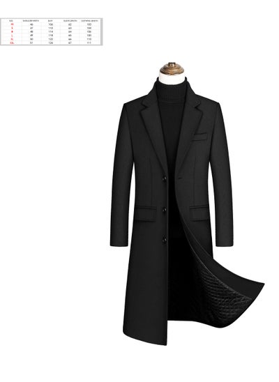 Buy Men Stand Collar Winter Solid Colour Trench Coat Outwear Overcoat Long Sleeve Jacket Black in Saudi Arabia