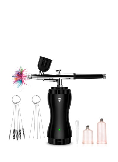 اشتري Airbrush Kit with Compressor, Portable Cordless Air Brush Gun Set for Painting 30PSI Gravity Feed Dual Action Mini Handheld Airbrush w/ 0.3mm Tip for Model, Nail, Cake Decorating, Rechargeable في الامارات