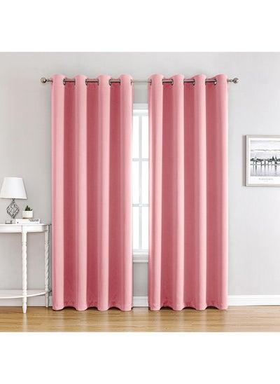 Buy 2-Piece Solid Color Blackout Outdoor Curtains Pink in UAE