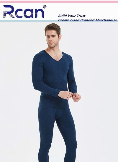 Buy 2 Piece Men's Thermal Underwear Set Quick Drying V Neck Winter Lightweight Slim Fitting Long Sleeved T-Shirt and Long Pants Basic Layer Bottoming Shirt Set Plus Size in Saudi Arabia