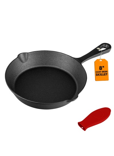 Buy Pre-Seasoned Cast Iron Skillet - Safe Non-Stick Frying Pans  - Ideal Cookware for Frying & Sautéing with Easy-Handle Design PFOA Free (8 Inch) in UAE