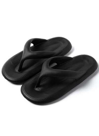 Buy Comfortable Solid Color Thick Soled Flip Flops Indoor Outdoor Non Slip Flip Flops Black in UAE