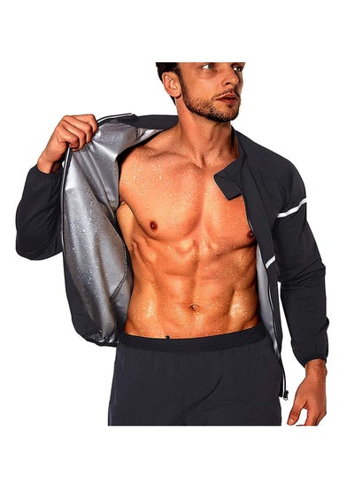 اشتري Sauna Suit for Men Sweat   Long Sleeve Shirt Jacket Workout Body Shaper Zipper Top Slimming Fitness Trainer Gym Size XL في الامارات