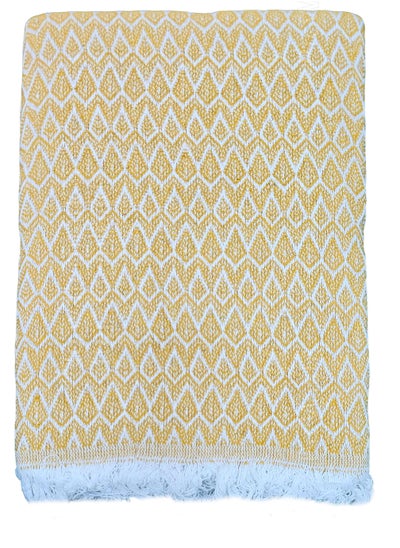 Buy Turkish Cotton Throw Blanket Knitted Suitable for Bed, Sofa and Chair Golden Beige 170x200 cm in UAE