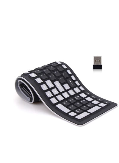 اشتري Wireless Silicone Keyboard, 2.4GHz Wireless, Foldable Rollup Keyboard, Waterproof, Dustproof and Lightweight, Perfect for PC, Notebook, Laptop and Travel (Black and Grey) في الامارات