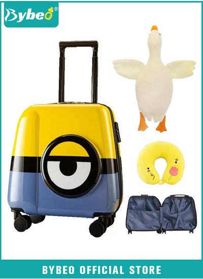 Buy 3Pcs Kids Luggage Set, Children Travel Suitcase, Minions Rolling Luggages, Child Trolley Bag with Swan Plush Doll, U-Shaped Pillow, Wheels and Telescopic Handle for Kid Toddlers Boys Girls, 20 Inch in Saudi Arabia