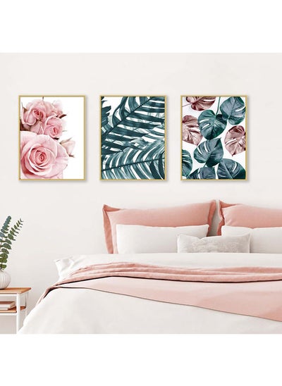 اشتري Gallery Pink Rose And Blue Leaf Sets -3 Framed Art في الامارات