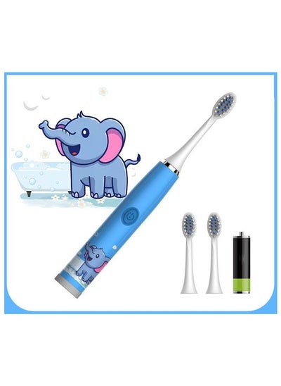 Buy Cartoon Pattern Kids Automatic Electric Toothbrush Ultrasonic Waterproof Toothbrush with 3 Brush Heads in UAE