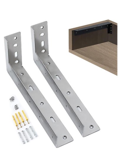 اشتري Shelf Brackets 17 inch - 2pcs Wall Mounted Heavy Duty Corner Brace Joint Right Angle L Shaped Bracket for DIY Table Bench Countertop - Silver في الامارات