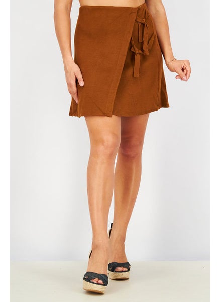 اشتري Women Textured Mini Skirt, Brown في الامارات