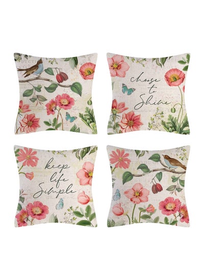 اشتري Throw Pillow Covers, Set of 4 Spring Flower Pillow Covers Linen Decorative Pillow Cases for Sofa Couch Living Room Outdoor (45 * 45 cm, Pink Flower) في الامارات