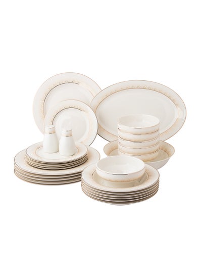 Buy 28-piece porcelain dining set with golden font, suitable for 6 people in Saudi Arabia