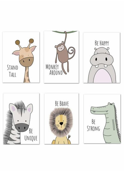 اشتري Freewalk Jungle Safari Animals Nursery Prints - Nursery Wall Art - Nursery Pictures 6 Pack Bathroom-Unframed في الامارات