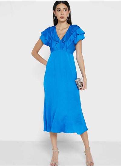 Buy V-Neck Ruffle Detail Dress in UAE