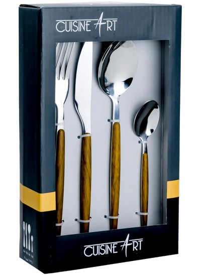 Buy Vesper 19-Piece Cutlery Set - Elegant Wooden Stainless Steel Flatware in UAE