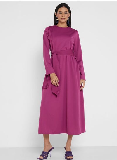 Buy Belted Long Sleeve Dress in Saudi Arabia