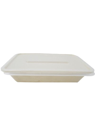 Buy Bagasse Rectangle Container 500ml With Bagasse Lid 25 Pieces in UAE
