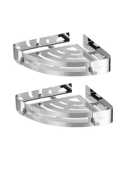 Buy Bathroom Corner Shelves, Shower Caddy Basket with Hooks for Bathroom Organiser Stainless Steel Shower Rack 2 Pack in UAE