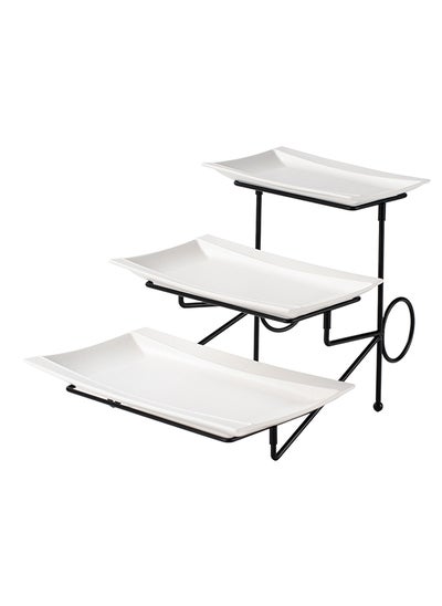 اشتري Shallow Porcelain 3-Tier Serving Plate with Black Stand Rack - 23cm + 28cm + 33cm في الامارات