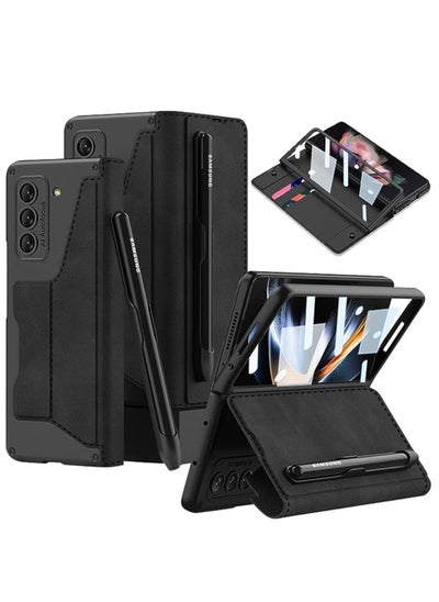 Buy Flip Cover Compatible with Samsung Galaxy Z Fold 5 with Detachable S Pen Holder, Card Slot, And Hard Shell Scratch-Resistant Screen Protector Frame 7.6-Inch Full Body Protective Wallet Case in Saudi Arabia