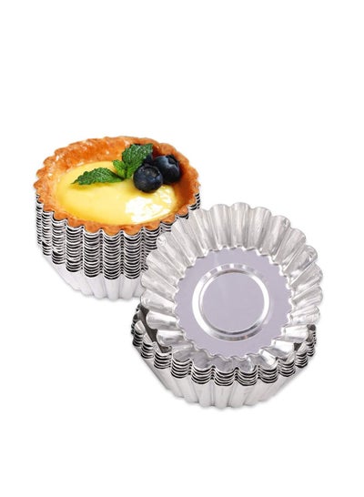Buy Egg Tart Molds 24 Pcs, Non-Stick and Reusable Tart Pan for Baking, Aluminum Mini Mould for Tarts, Pies, Cupcakes, Mini Cakes, Pudding, Jello and Chocolate in UAE
