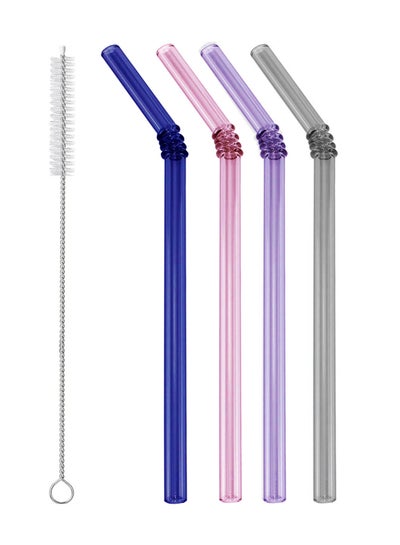 Buy Reusable Colored Bent Glass Straws Set of 5 in UAE