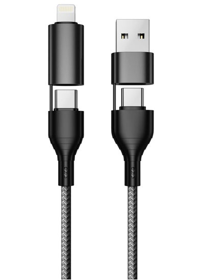 اشتري 4-in-1 Fast Charging Cable – USB to Lightning, USB to Type-C, Type-C to Lightning 20W, Type-C to Type-C 60W, Nylon Braided for iPhone, Samsung, Huawei & Tablets في الامارات