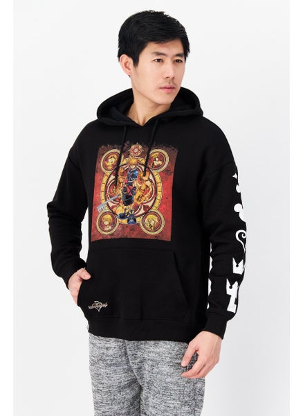 Buy Men Hood With Drawstring Printed Long Sleeve Sweatshirts, Black in UAE