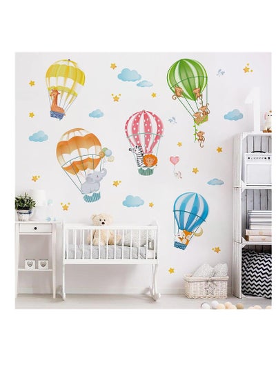 اشتري decalmile animals in hot air balloons wall decals elephant giraffe monkey wall stickers baby nursery kids bedroom playroom wall decor في الامارات