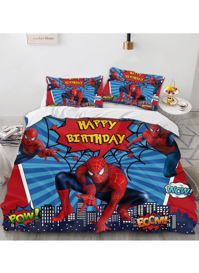 Buy Cartoon Spider-Man pattern bedding three-piece set of soft microfiber polyester sheets including quilt cover and two pillowcases (size 150cmX200cm) in Saudi Arabia