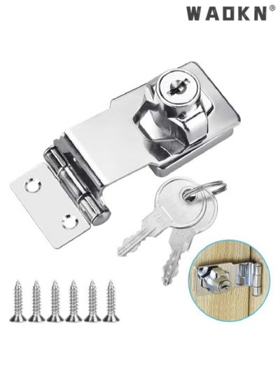 Buy 90 Degree Small Strap and U-pin  Metal lock Buckle, 3-inch Hole Free Security Lock Buckle, Wooden Door Lock Head, Old-Fashioned Buckle Lock with Padlock, Key, Cabinet, Drawer Door Screw, Shed Lock in Saudi Arabia