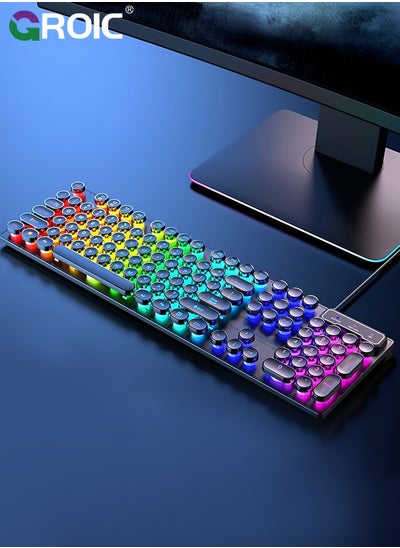 Buy Mechanical Feel Gaming Keyboard, Wired Mechanical Feel Keyboard, with LED Rainbow Backlit Wired Computer Gaming Keyboard for Windows PC Gamers, Light Up Keyboard for PC Mac in UAE