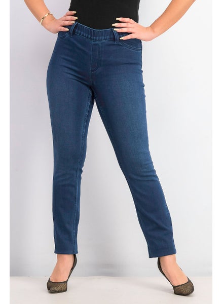 Buy Women Regular Fit Plain Straight Leg Pants, Blue in UAE