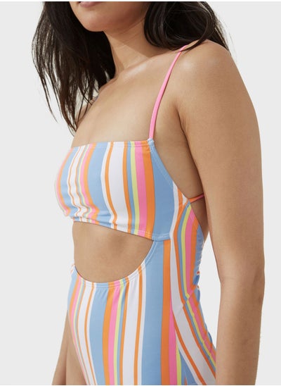 Buy Striped High Leg One Piece in UAE