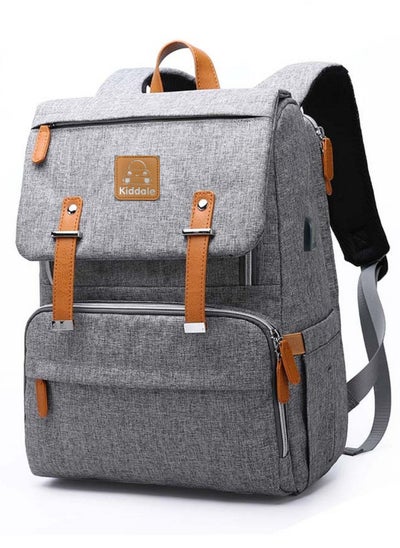 اشتري Kiddale Baby Diaper Bag(backpack) for Mothers- Multifunctional, External Mobile Charging port & cable with Diaper Changing Station, Laptop Compartment, Insulated Pockets, Stroller Hooks-Grey في الامارات