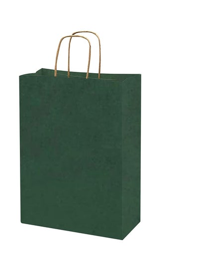 Buy Dark Green Paper bags with handles 27 x 22 x 11 cm Large Kraft Gift bags for Birthday Party Favors Weddings Retail Baby Shower 12 Bags in UAE