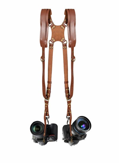 Buy Camera Strap Shoulder for Two Cameras Dual Accessories Adjustable Leather Harness DSLR SLR in UAE