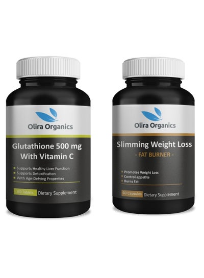 Buy Glutathione 500mg With Vitamin C 60 Tablets And Olira Organics Slimming Weight Loss Formula 60 Capsules in UAE