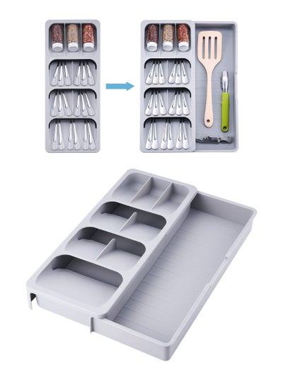Buy Expandable Kitchen Drawer Organizer Adjustable Large Cutlery Tray And Utensil Holder Divider Storage for Knives Spoons Fork in UAE